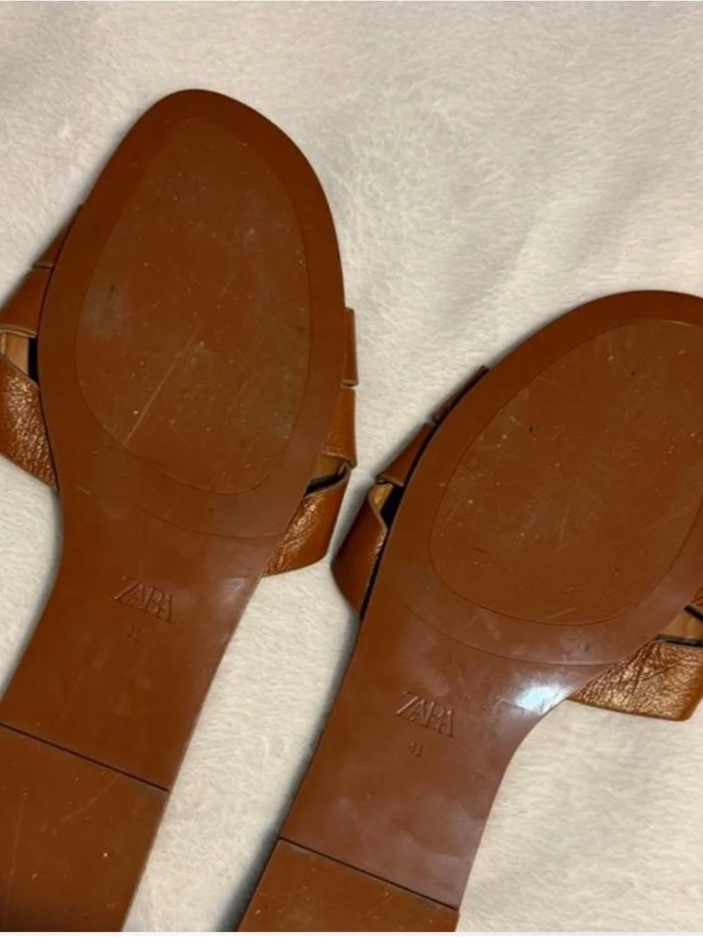 Zara Cognac Braided Leather Slide Sandals